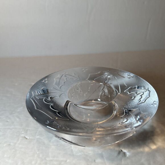 Orrefors Sweden Crystal Holly Days Christmas Votive Candle Holder Holiday - Picture 2 of 7